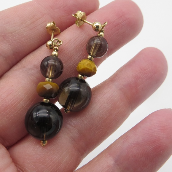 Jewelry - 14K Tiger's Eye and Smokey Quartz Earrings